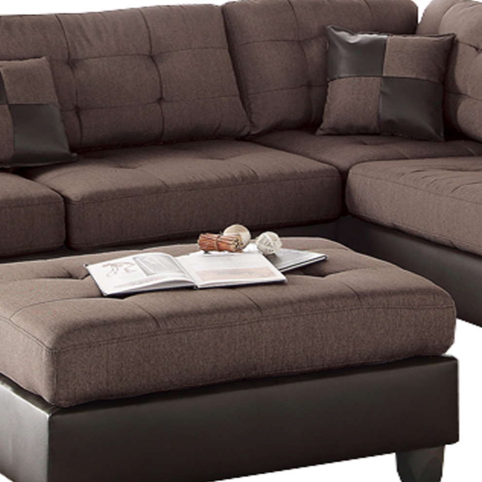 Benzara BM168701 Polyfiber 3 Pieces Sectional Set  Choco Brown   Contemporary   Sectional Sofas   by BuyDBest  Houzz