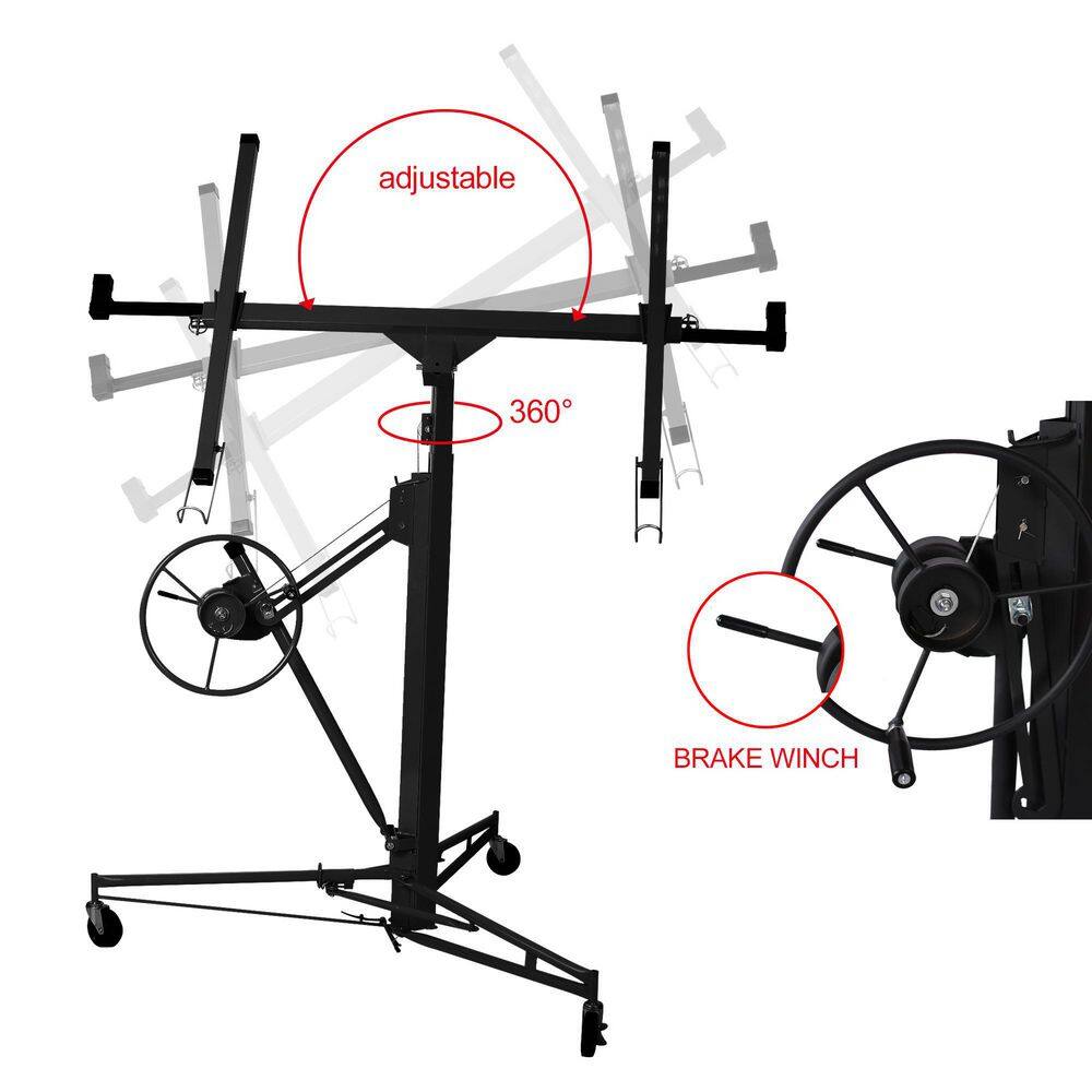 Tatayosi 16 ft. Drywall Panel Hoist Drywall Lift Rolling Panel Lift (Black) with Extension Combo J-H-W46538731