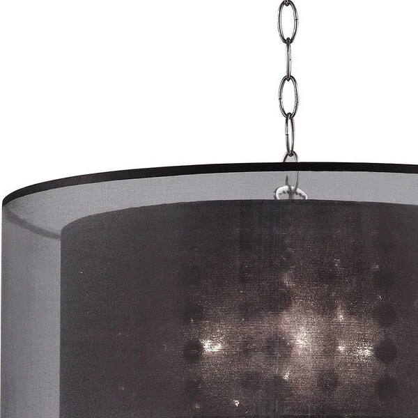 Contempo Silver Ceiling Lamp with Black Shade and Crystal Accents - 19