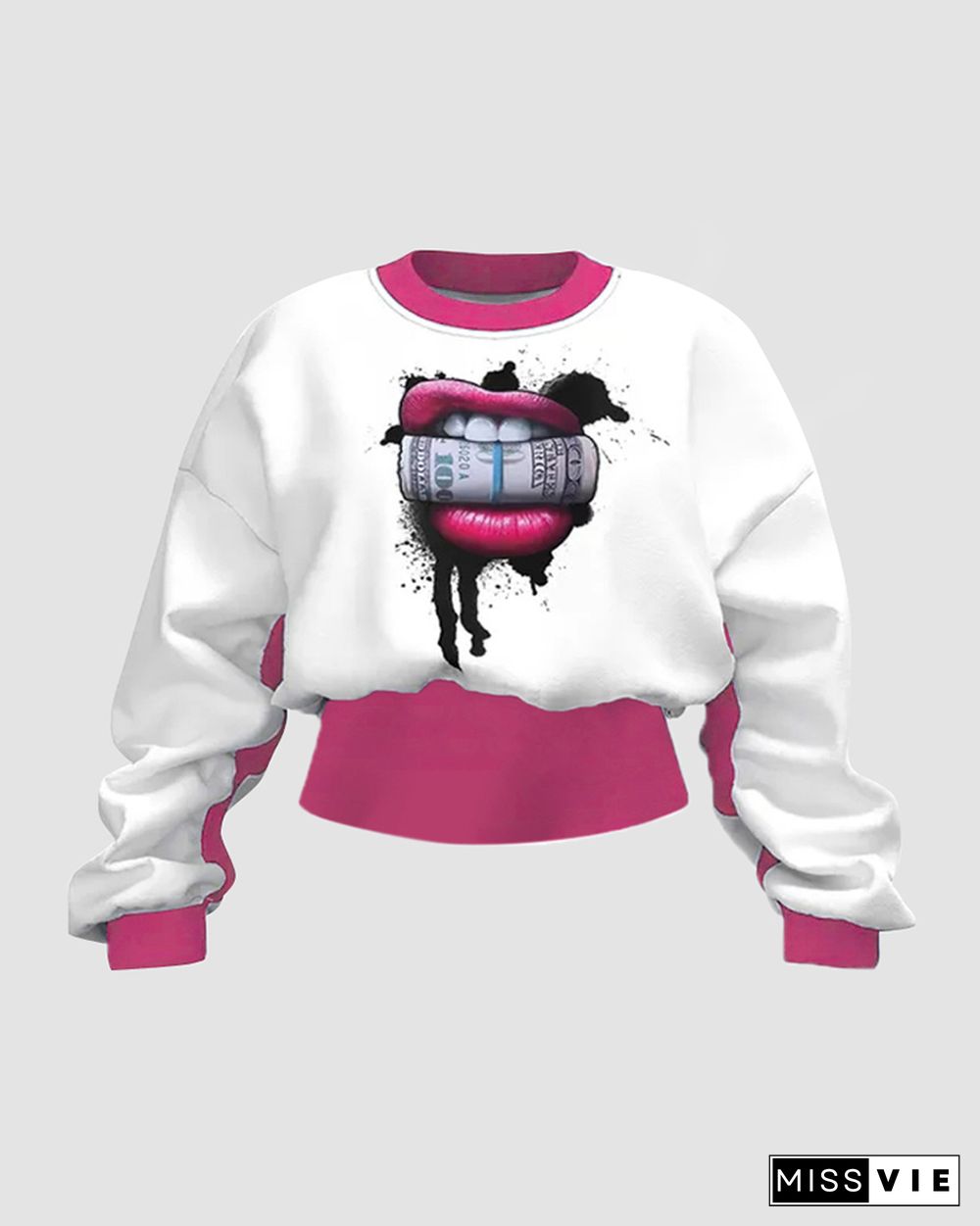 Colorblock Lips Print Round Neck Sweatshirt