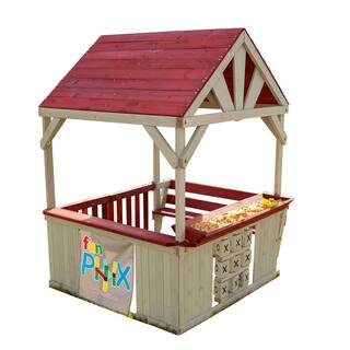 Funphix Hangout Hut Kids Outdoor Wooden Playhouse with Sandbox and Tic Tac Toe WPHX-2201