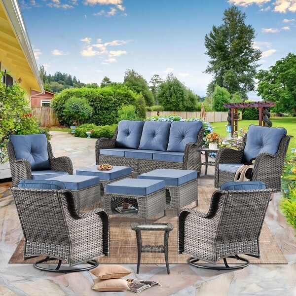 Wicker Patio Furniture Conversation Set with High Back Swivel Chairs and Storage Ottomans，Cushions Included🎃