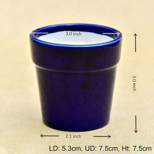 3 inch (8 cm) Round Ceramic Pot with Rim (Navy Blue) (set of 3)