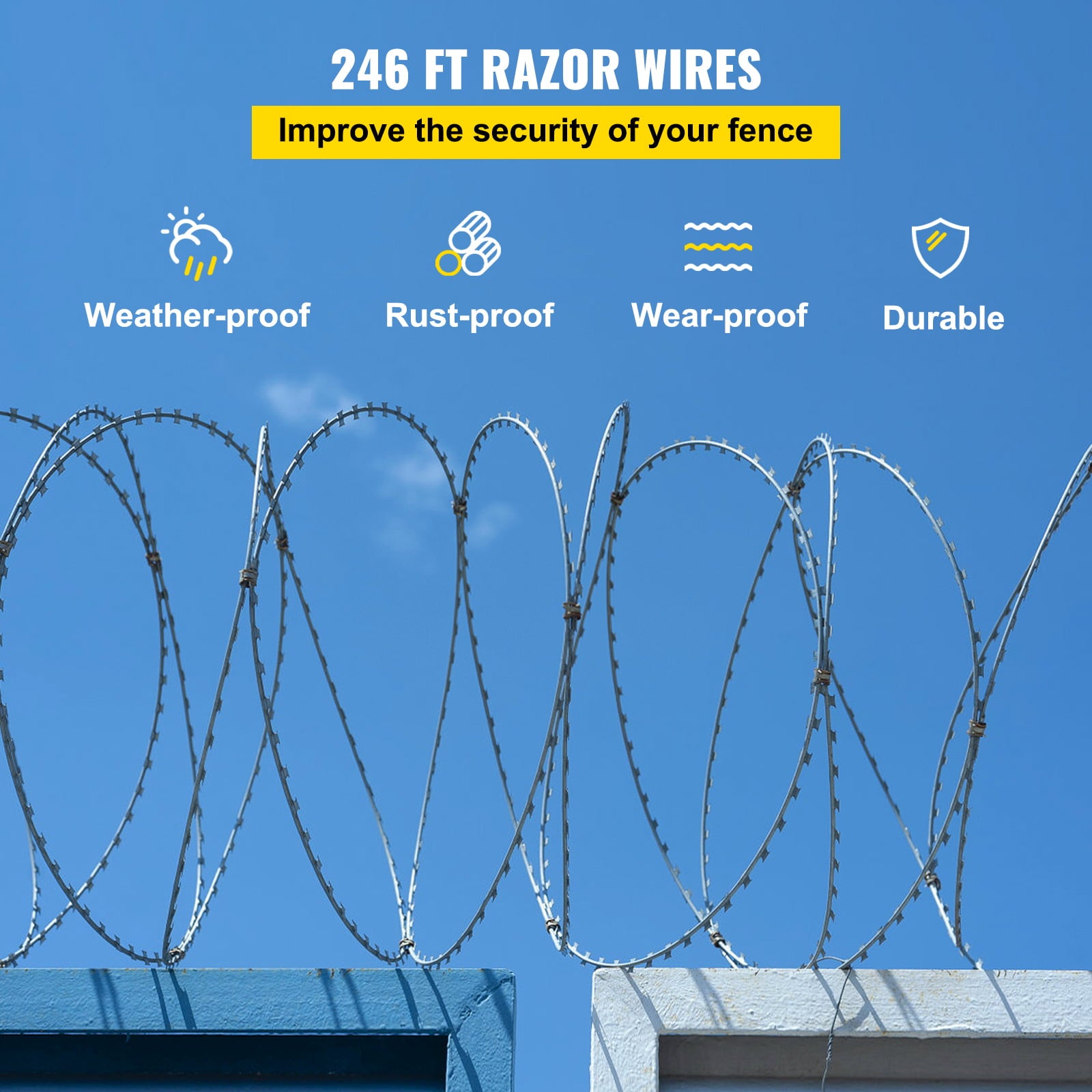 VEVOR Razor Wires Razor Barbed Wire 246ft 5 Coils Razor Wire Fencing Razor Fence