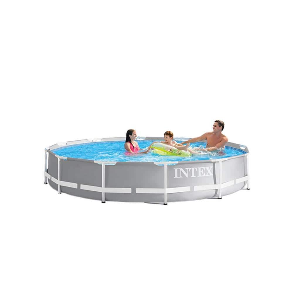 Intex 12 ft. x 30 in. Round 144 in. Frame Above Ground Swimming Pool Set and Robot Vacuum 26711EH + 28005E