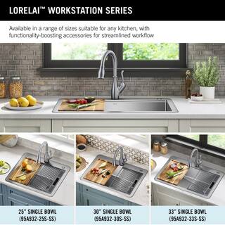 Delta Lorelai 16 Gauge Stainless Steel 33in. Single Bowl Drop-in Workstation Kitchen Sink with Accessories 95A932-33S-SS