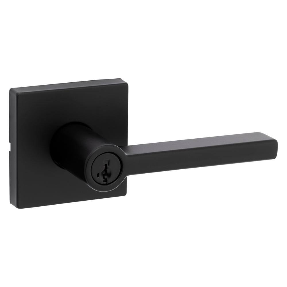 Kwikset Halifax Square Matte Black Keyed Entry Door Handle Featuring SmartKey Security 740HFLSQ514SCP4