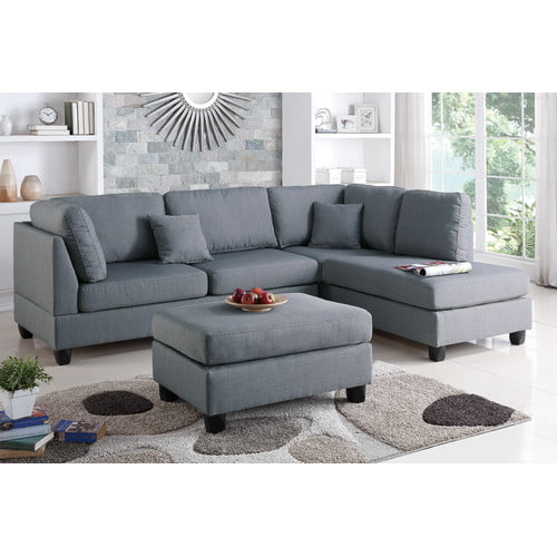 Simple Relax Linen-Like Left or Right Hand Chaise Sectional with Ottoman Set, Chocolate