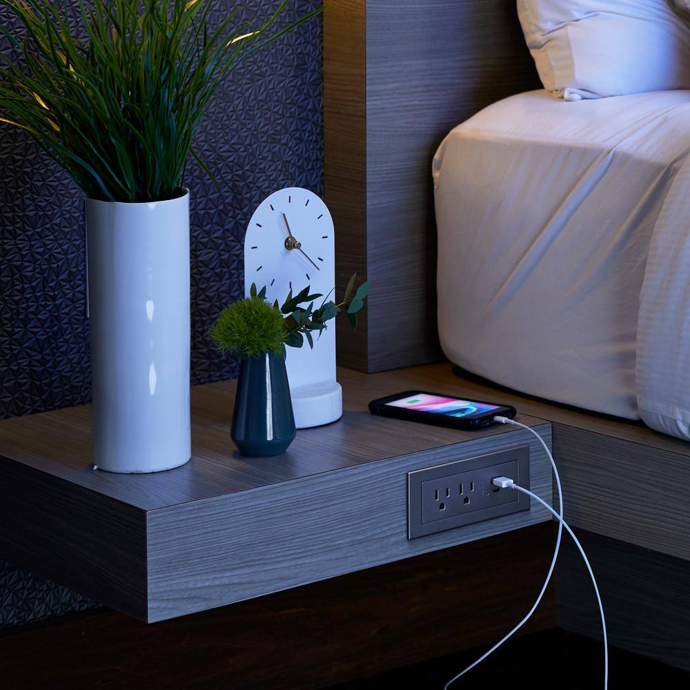 Legrand 10 ft. Cord 15 Amp 2-Outlet and 2 Type AC USB Radiant Furniture Power Strip in Nickel RDZCNI10