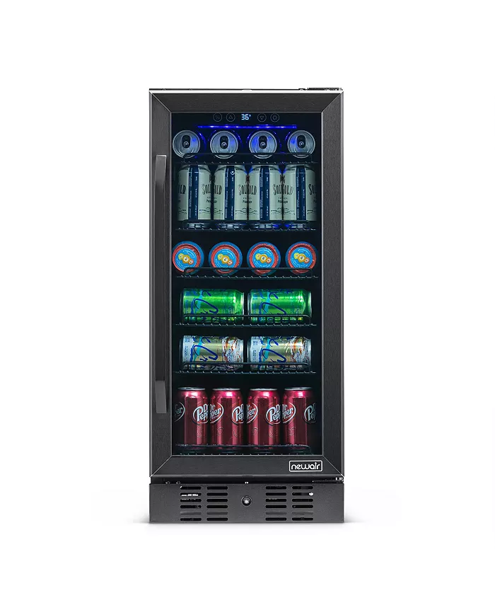 Newair 15 Built-in 96 Can Beverage Fridge in Black Stainless Steel with Precision Temperature Controls and Adjustable Shelves