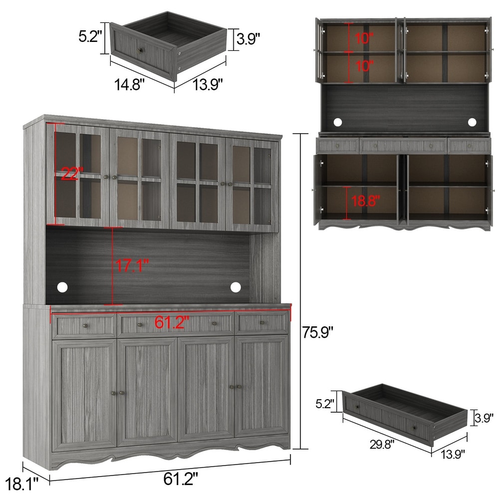 61.2“W Buffet Hutch Storage Pantry Cabinet Sideboard Storage Cabinet