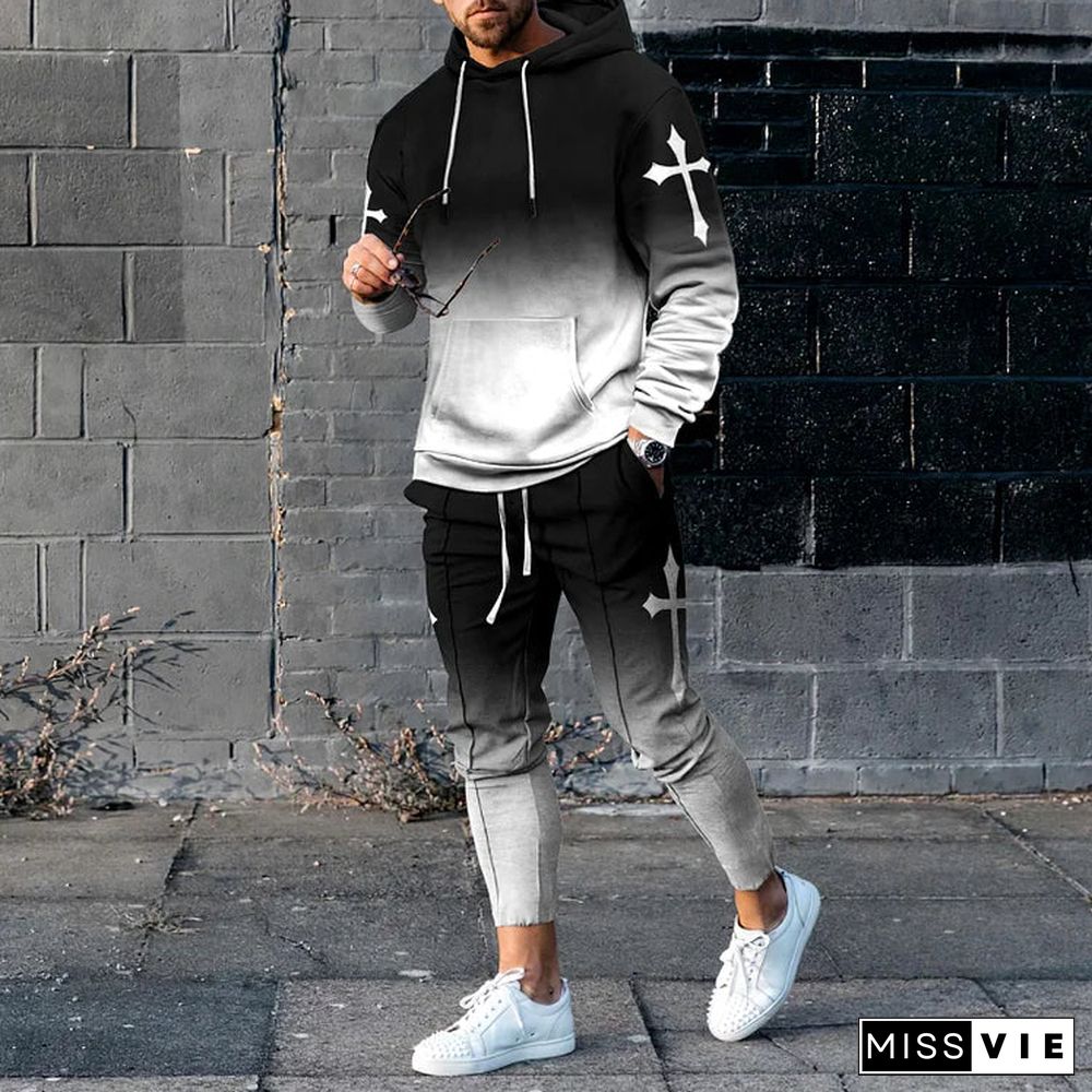 Gradient Faith Cross Print Hoodie And Sweatpants Co-Ord