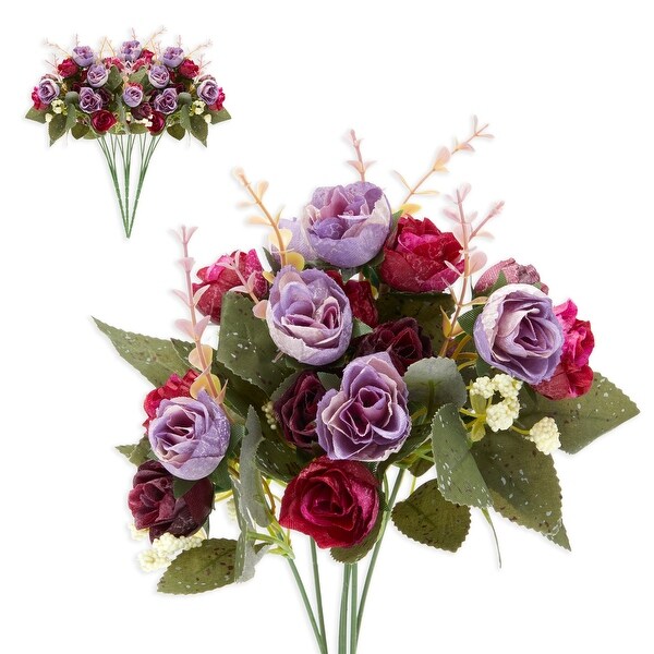 Purple Rose Bouquets，Artificial Floral Arrangements for Home Decor (13 Inch，4 Pack)