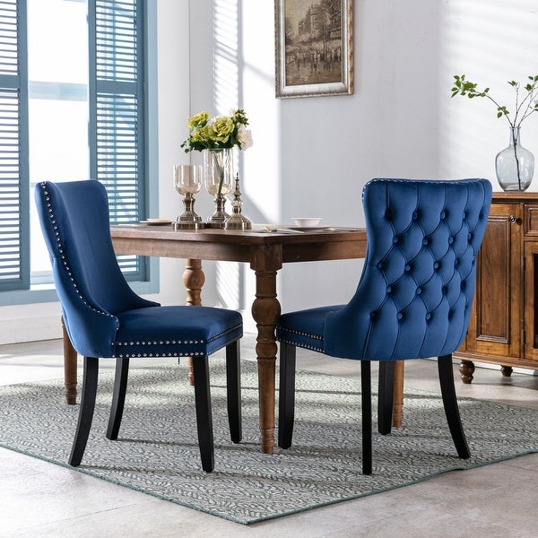 Wing-Back Velvet Dining Chair with Solid Wood Legs， Set of 2