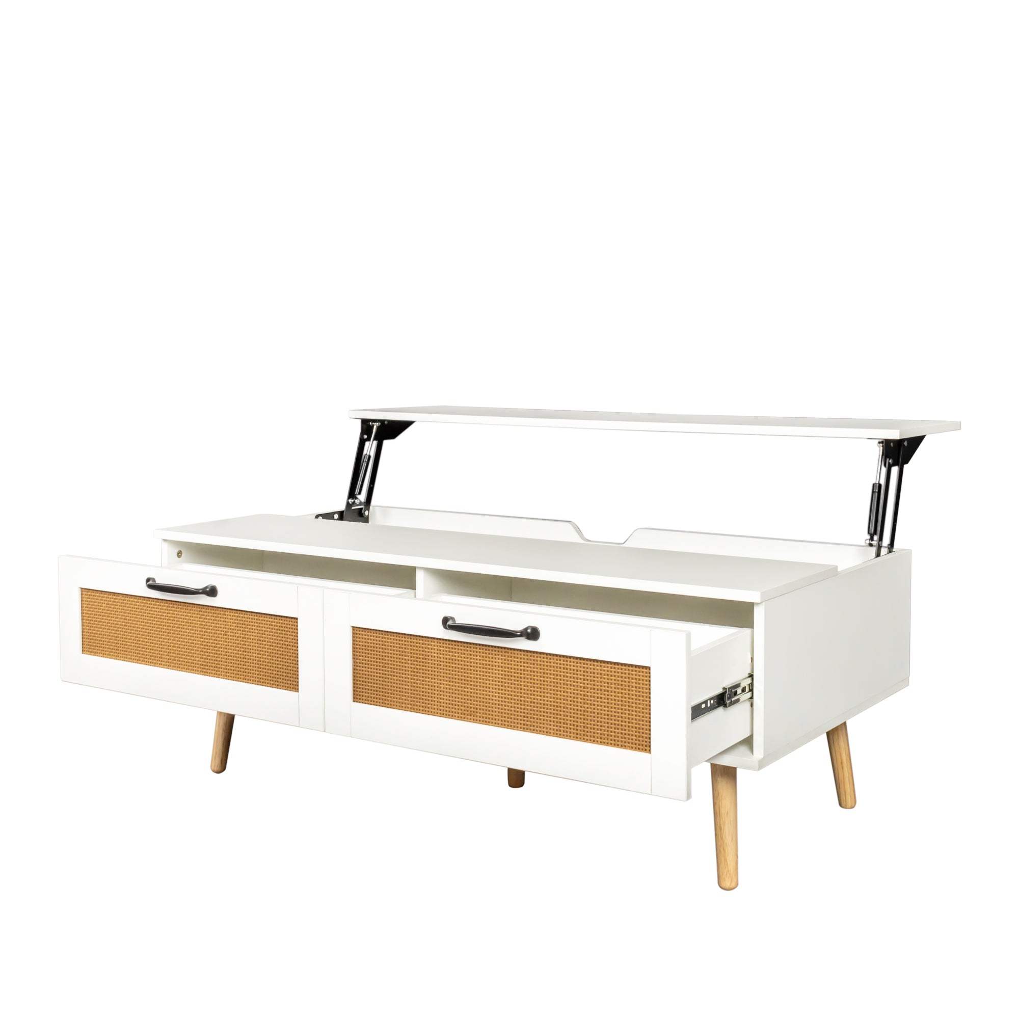 Semiocthome Modern Wood Lift Top Coffee Table with 2 Storage Drawers,White