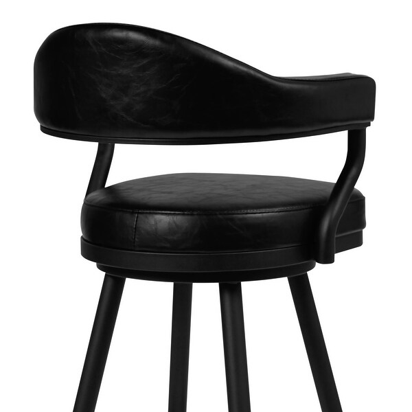 Amador Barstool in a Black Powder Coated Finish and Vintage Black Faux Leather