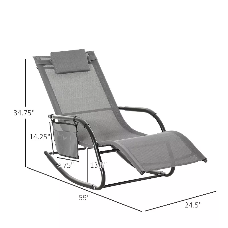 Outsunny Outdoor Rocking Recliner Sling Sun Lounger with Removable Headrest and Side Pocket for Garden Patio and Deck Black