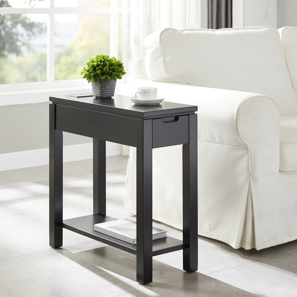 Leick Home Cade Wood Side Table with Drawer and AC/USB Outlet