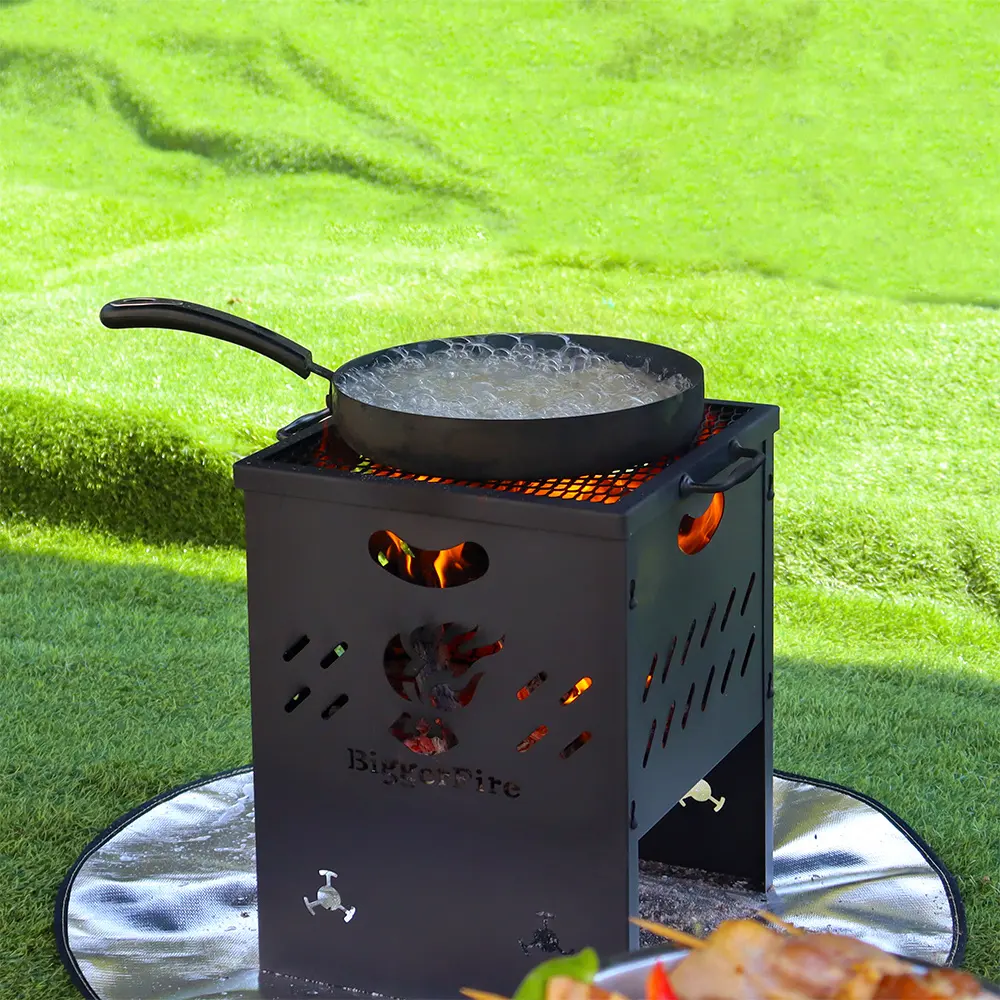 Square Black Portable Fireplace Eco friendly Carbon Steel Firepits Wood Burning Fire Bowl Outdoor Fire Pit