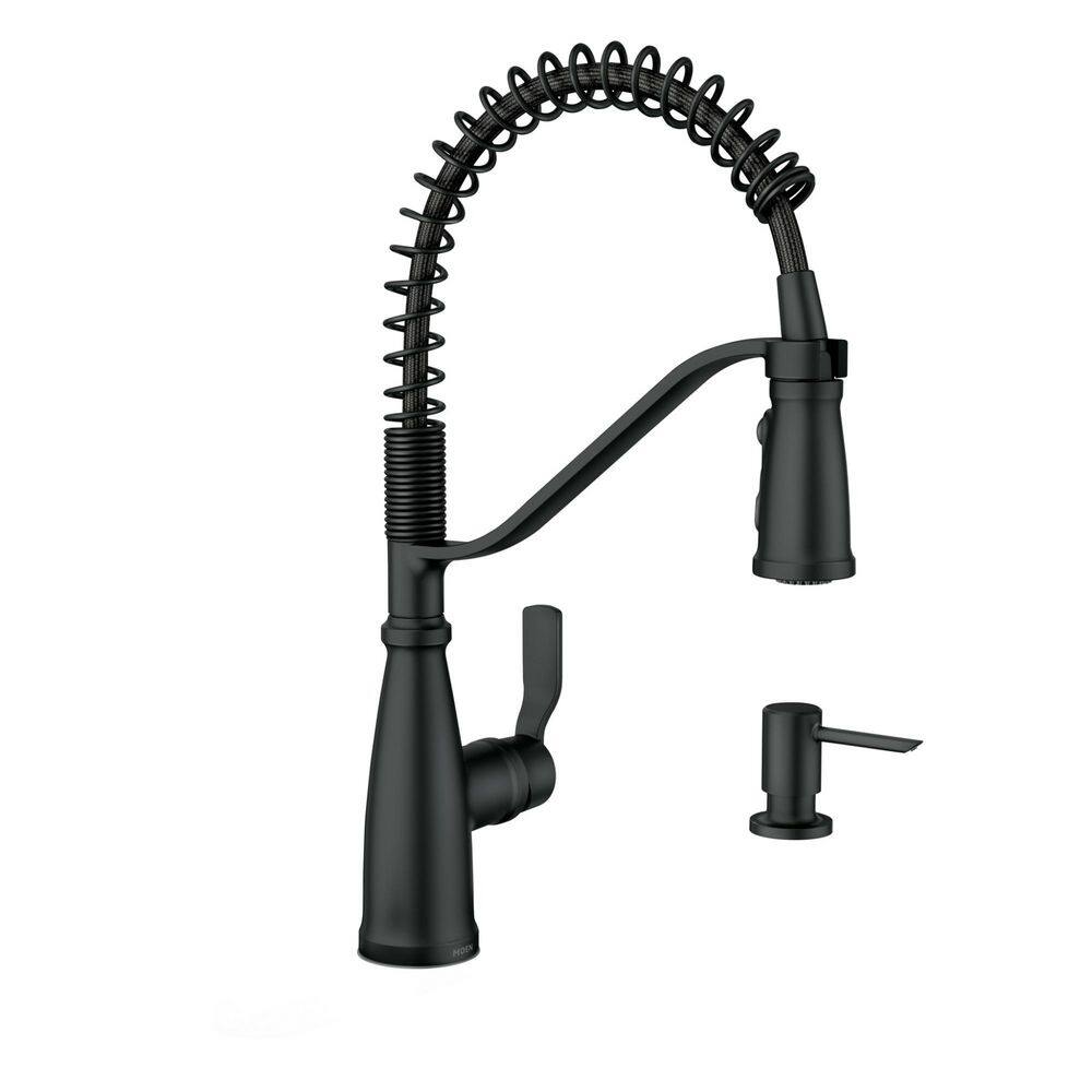 MOEN Nolia Single-Handle Pre-Rinse Spring Pulldown Sprayer Kitchen Faucet with Power Boost in Matte Black 87886BL