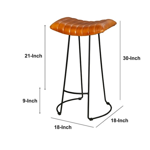 Tan Brown and Black Industrial Barstool with Curved Genuine Leather