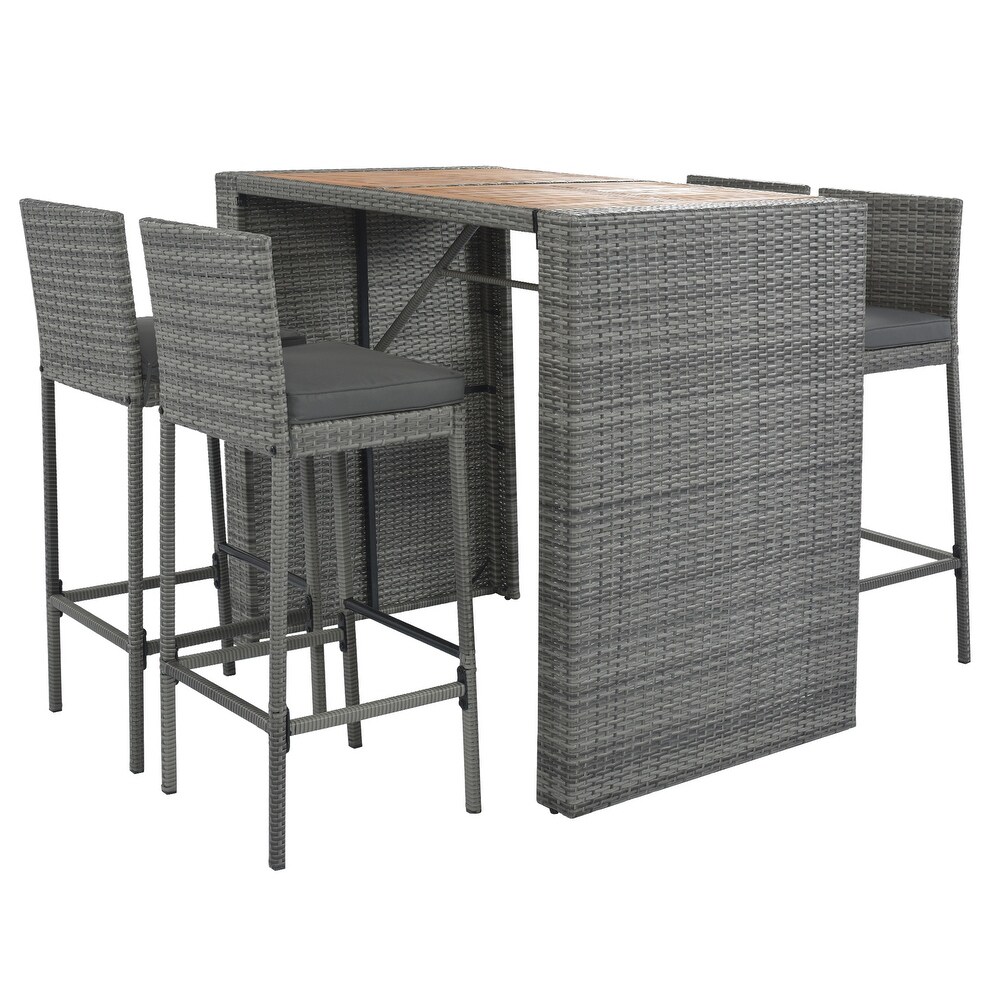 5 Pcs Wicker Bar Set Patio Bar Height Chairs Dining Sets  Gray