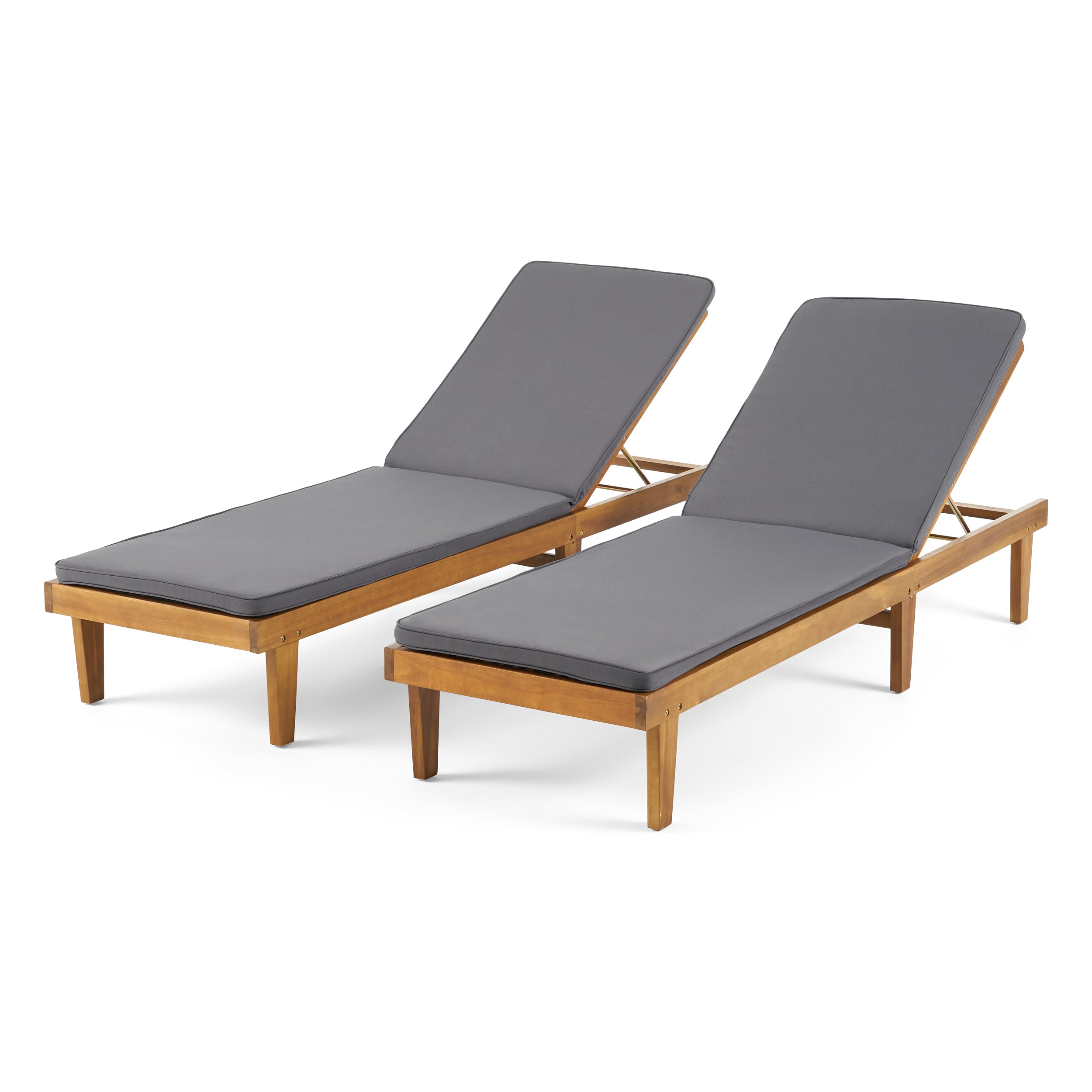 Nadine Outdoor Modern Acacia Wood Chaise Lounge with Cushion (Set of 2)