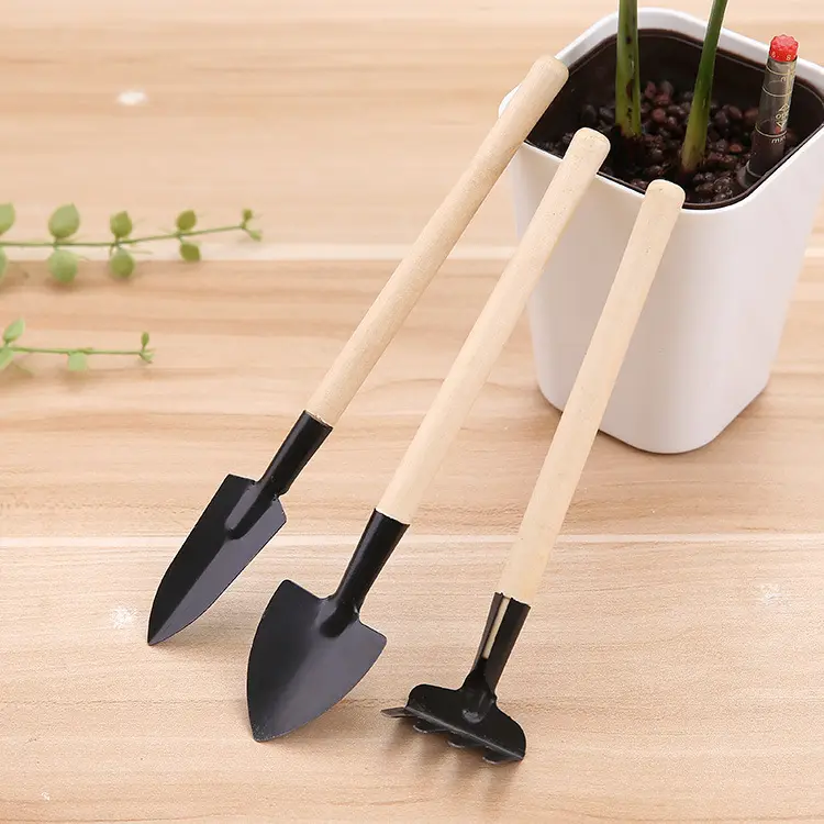 Mini garden supplies wood handle garden tool set small rake for child gardening tool