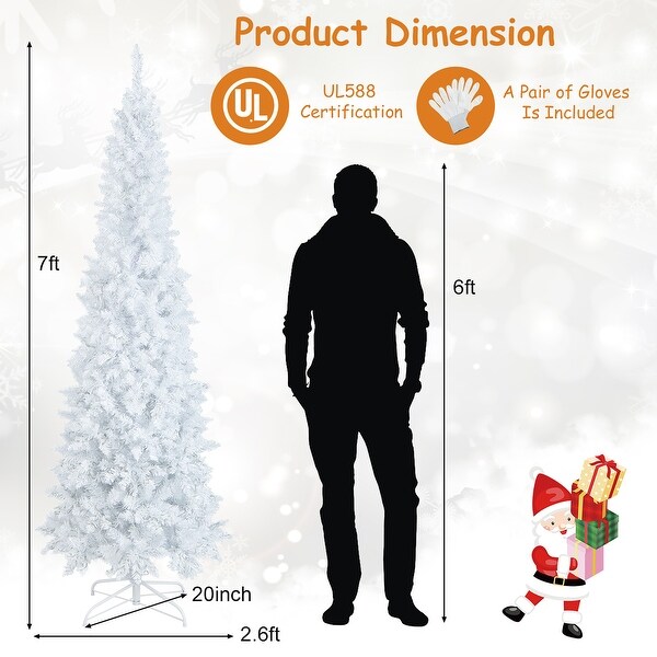 Gymax 7FT PreLit Slim Pencil Christmas Tree Full Artificial Tree w/