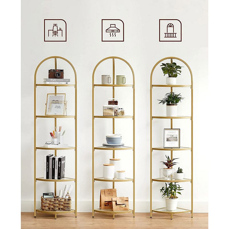 Corner Shelf， 5 Tier Corner Bookshelf，tempered Glass Shelves，modern Style