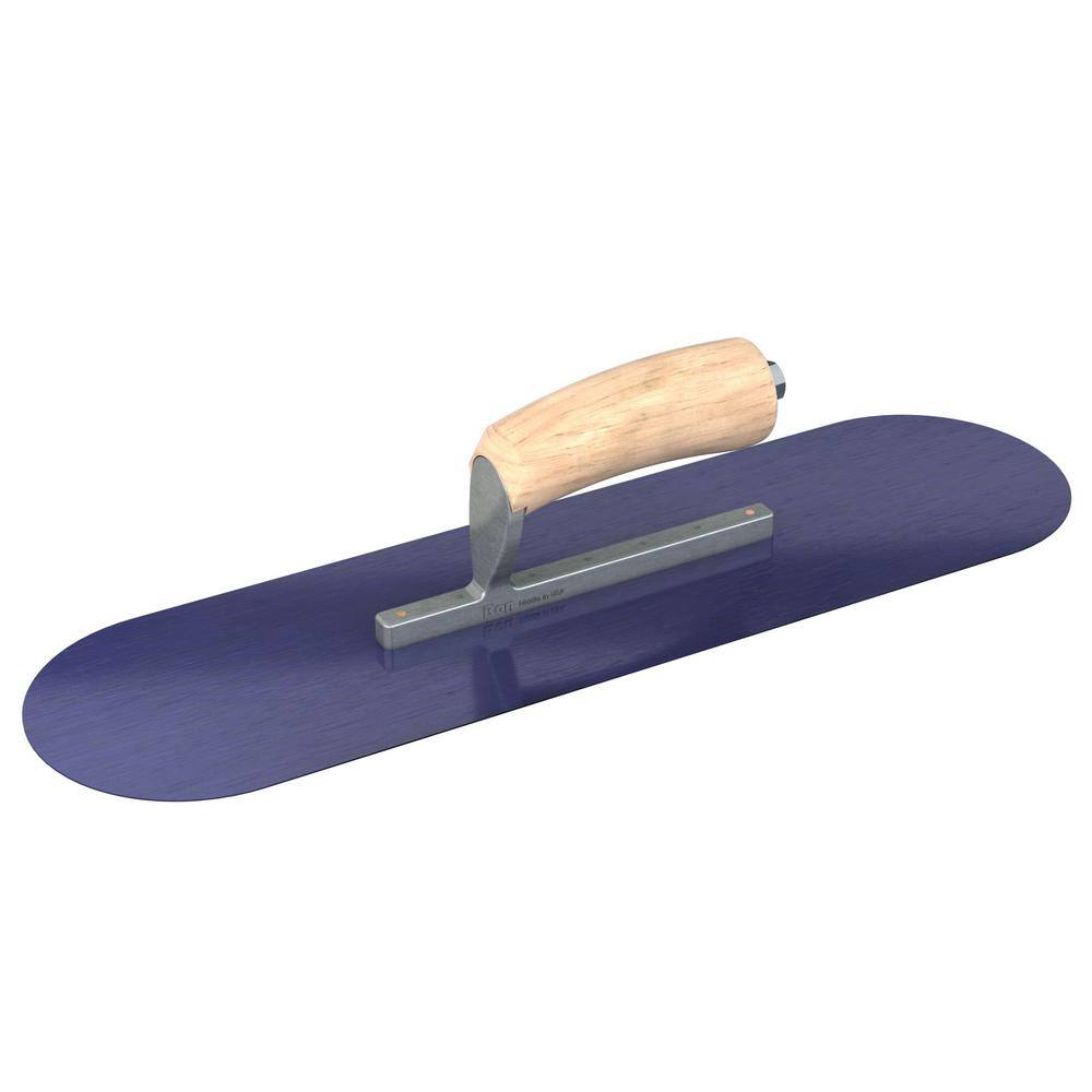 Bon Tool 20 in. x 5 in. Blue Steel Round End Pool Trowel with Wood Handle and Short Shank 66-169