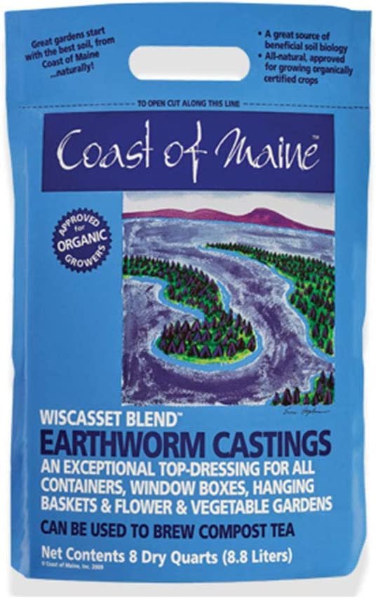 Coast of Maine OMRI Listed Wiscasset Blend Earthworm Castings Compost Potting Soil Blend for Container Gardens and Flower Pots, 8 Quart Bag 10 Pack