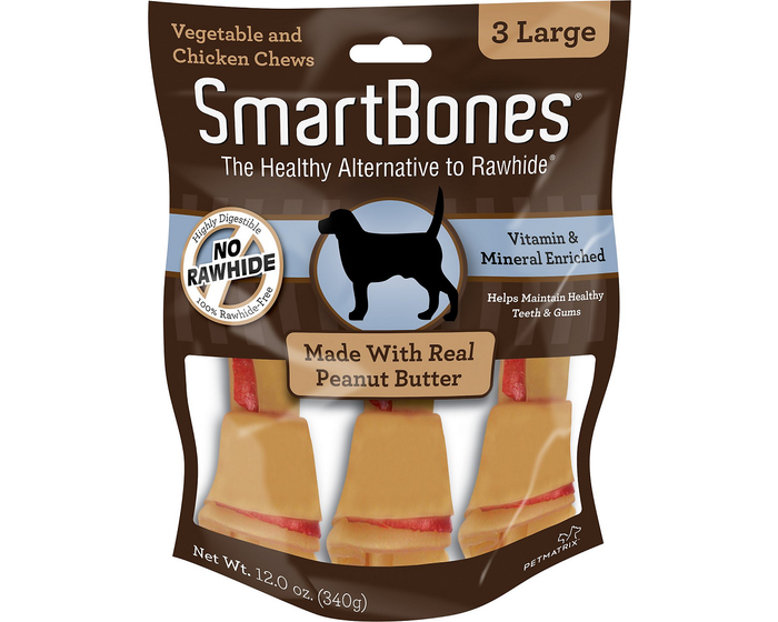 SmartBones Rawhide Free Large Chews with Real Peanut Butter， 12 oz. (3 Treats)