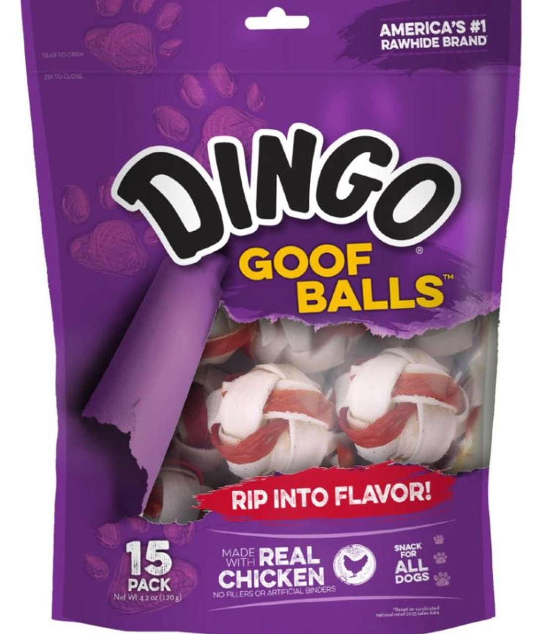 Dingo Real Chicken Goof Balls Dog Chews， SM-15 Pk.