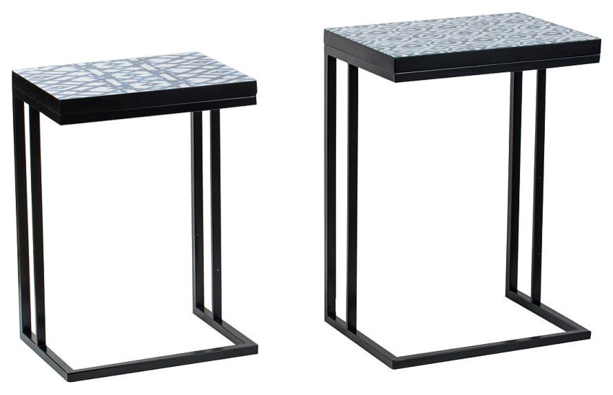 White  ampIndigo Side Tables 2 Piece Set   Industrial   Coffee Table Sets   by Lighting New York  Houzz