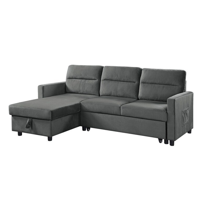 Velvet Reversible Sleeper Sectional Sofa