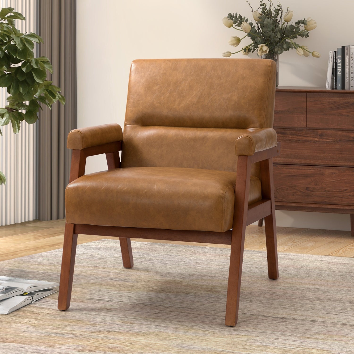 Philipp Mid-century Modern Leather Armchair with Tufted Design by HULALA HOME