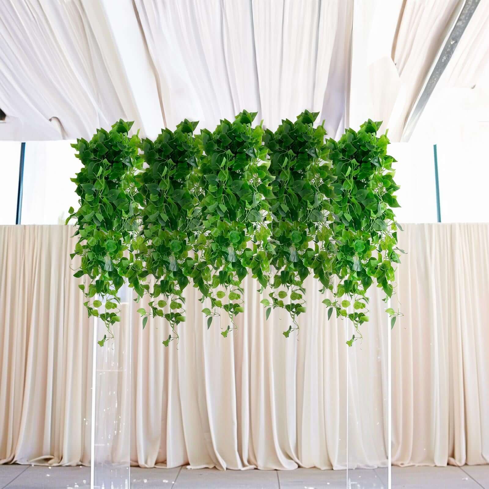 3 Pack Green Silk Pothos Artificial Hanging Plants, Fake Foliage Ivy Vine Garland Vines - 3ft