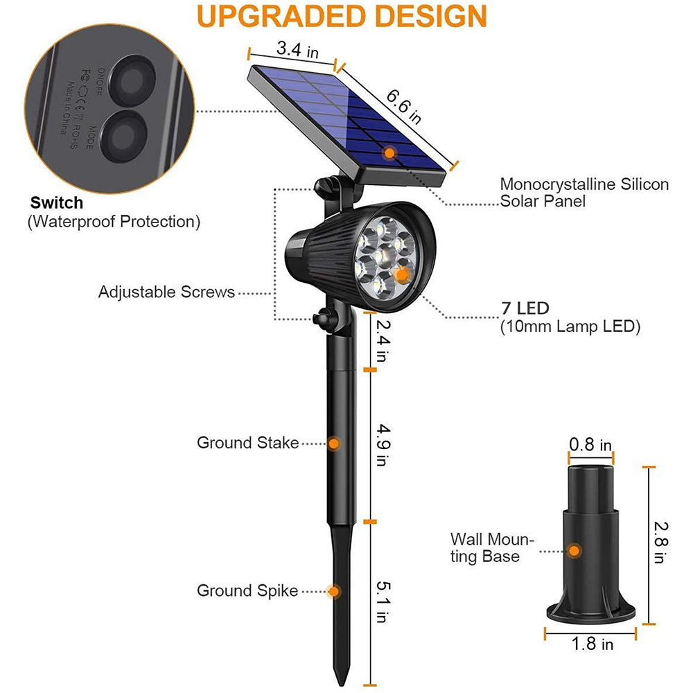 Solarera 7 LED Solar Lights Outdoor， Solar Spot Lights Waterproof Solar Powered Landscape Spotlights Outdoor Pathway Lights Suit for Garden， Patio Yard (Yellow Light)