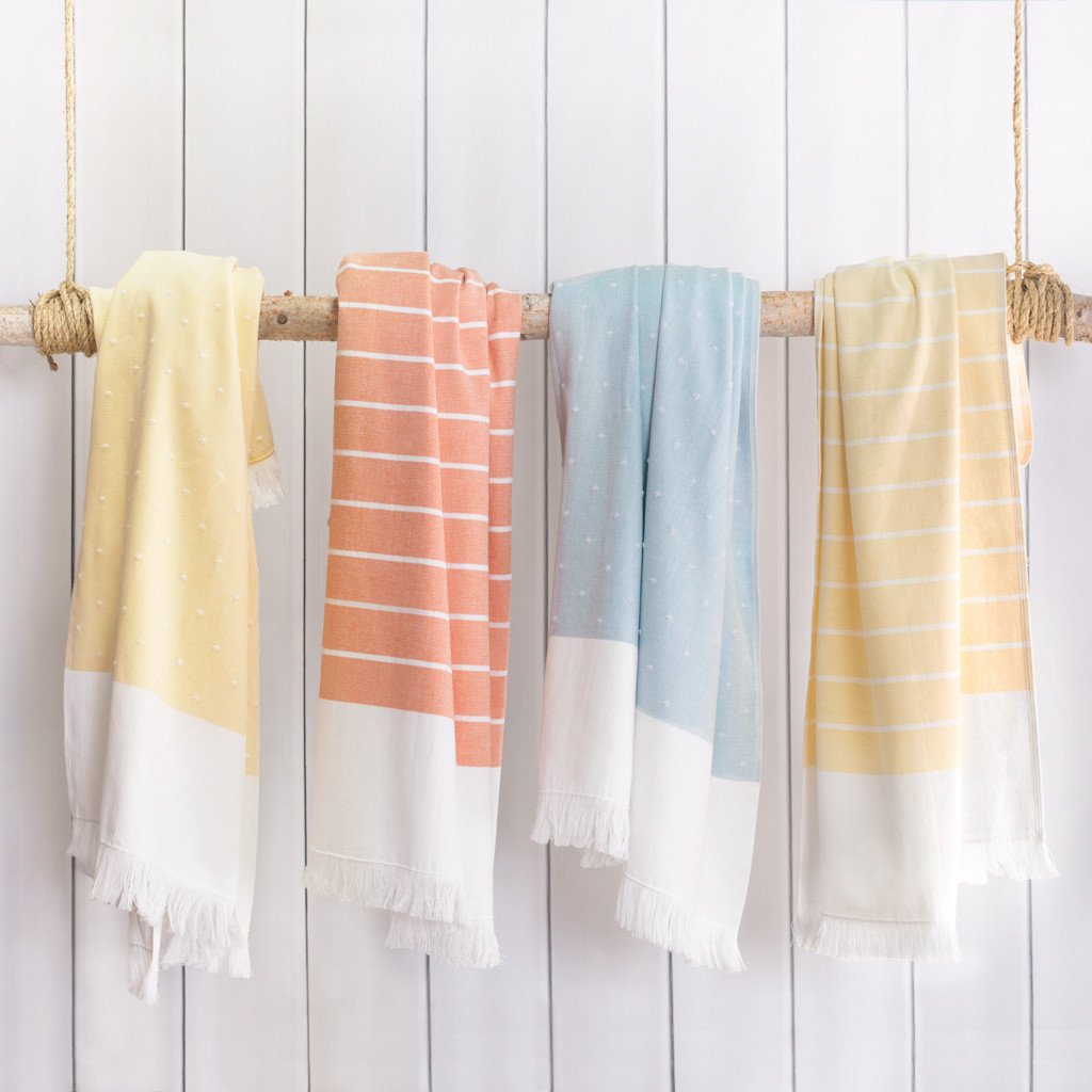 Coral Stripe Fouta Towel Essentials Bundle (2 Wash + 2 Hand + 2 Bath Towels)