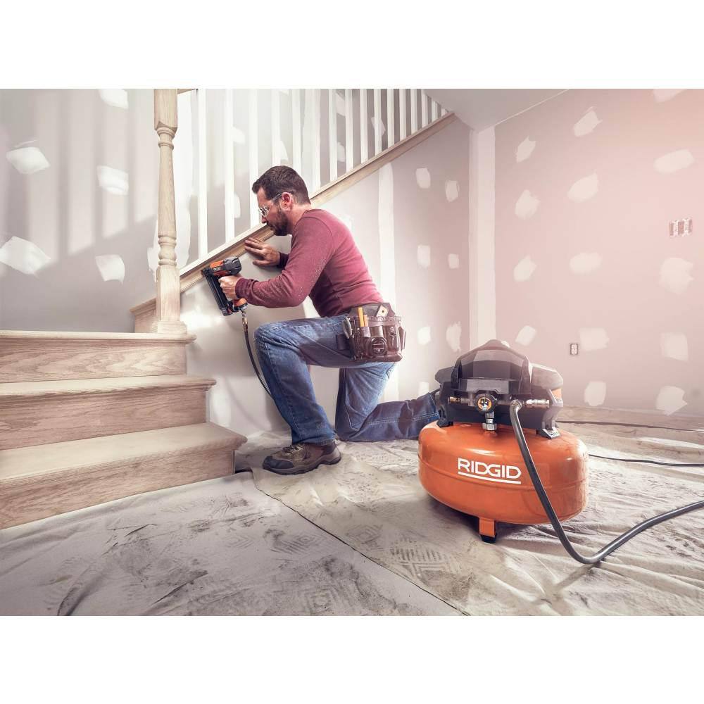 RIDGID 6 Gal. Electric Pancake Air Compressor and Pneumatic 18-Gauge 2-18 in. Brad Nailer R69601FK