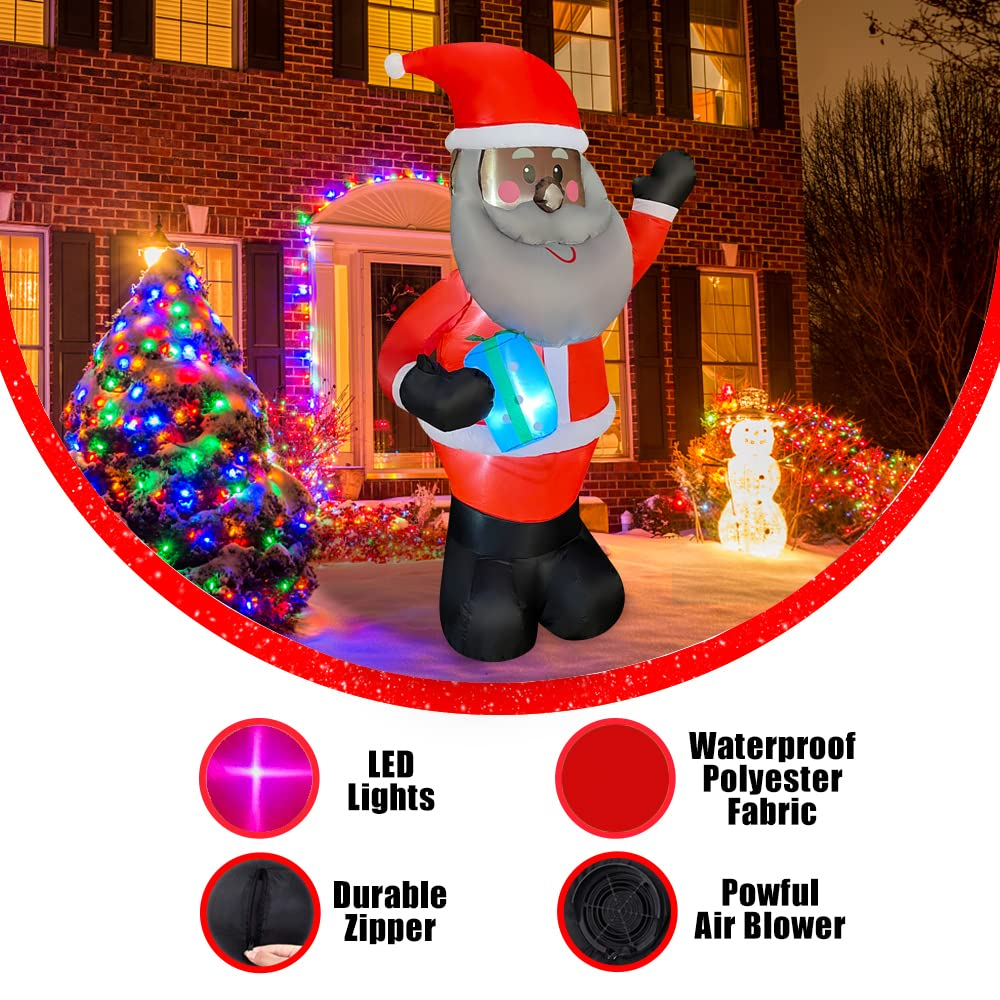 BESTPARTY Christmas Inflatable Black Santa Holding Gift Box Yard  Decoration, Inflatable Blow up Outdoor Decor,6FT