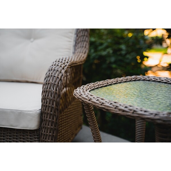 Rio Vista Outdoor Wicker Side Table with Tempered Glass Top