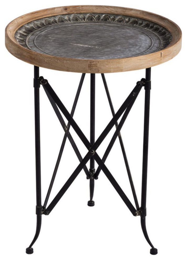 24.25 quotBlack and Brown Classic Vintage Round Side Table   Industrial   Side Tables And End Tables   by Christmas Central  Houzz