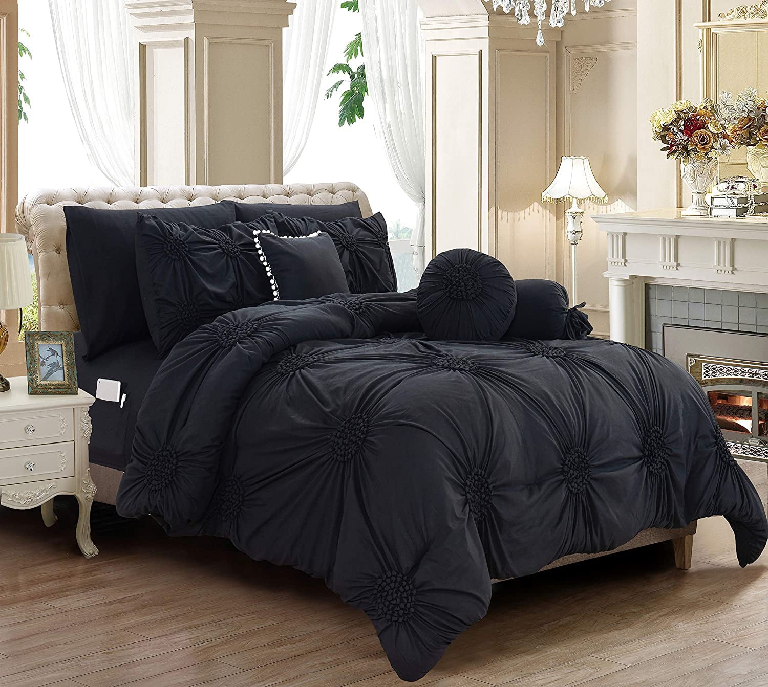 10-PIECE Bed-in-a-Bag Sunflower Comforter Set King/Cal King Black