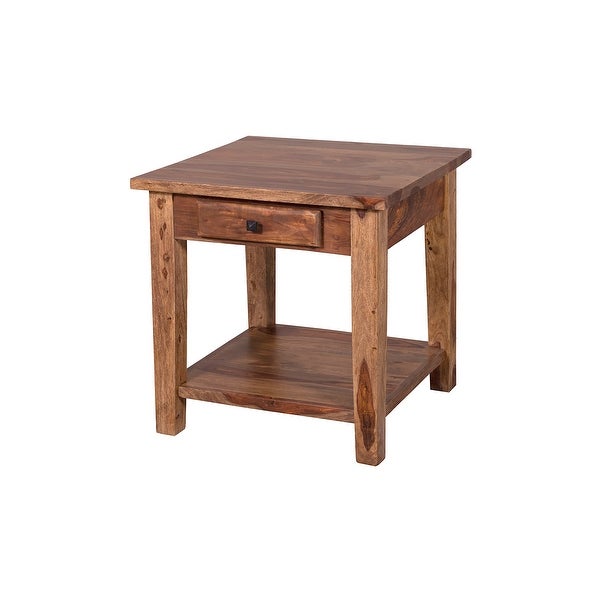 Porter Designs Taos Traditional Solid Sheesham Wood End Table， Brown