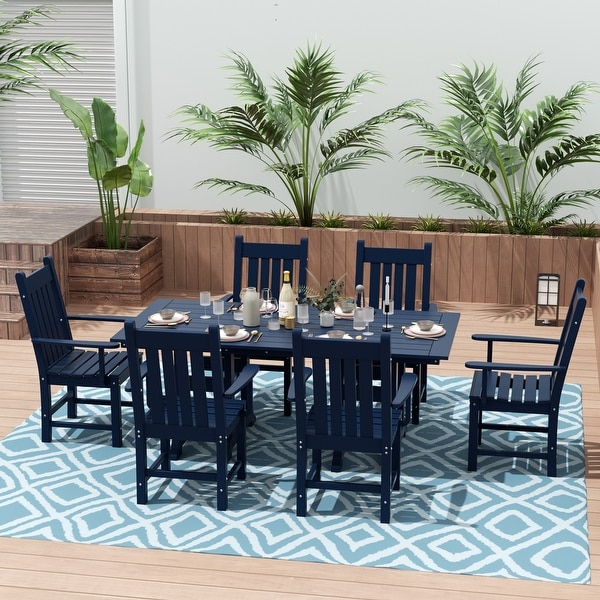 Polytrends Laguna Hdpe All Weather Outdoor Patio Dining Set with Rectangle Table，Arm Chairs (7Piece Set)