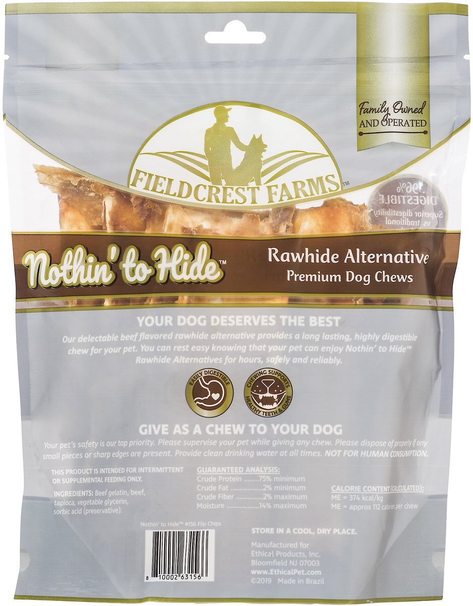 Fieldcrest Farms Nothin' To Hide Rawhide Alternative Premium Dog Chews Flip Chips Beef Flavor Natural Chew Dog Treats， 8 count