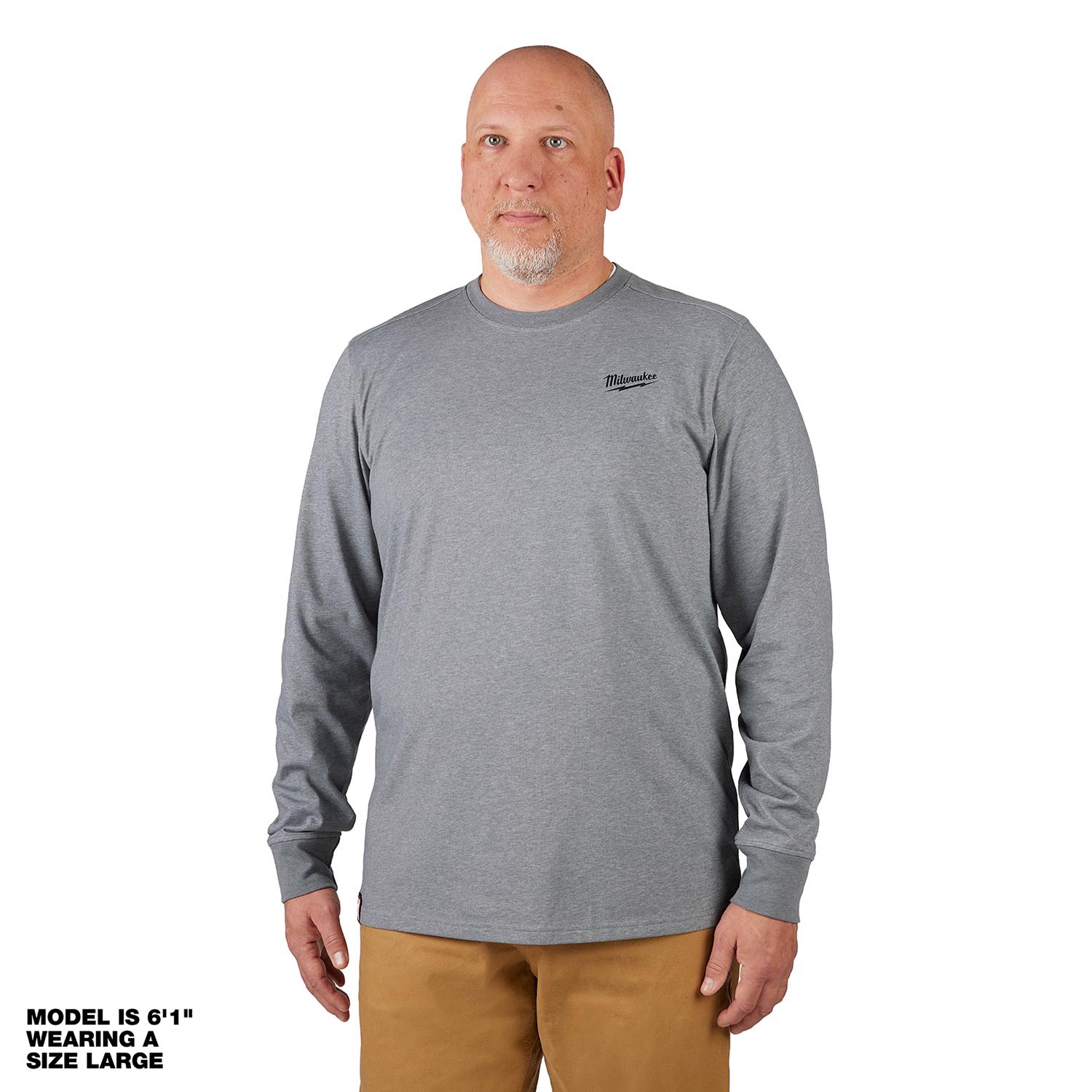 MW XXL Long Sleeve Men\u0027s Crew Neck Gray Hybrid Work Tee Shirt