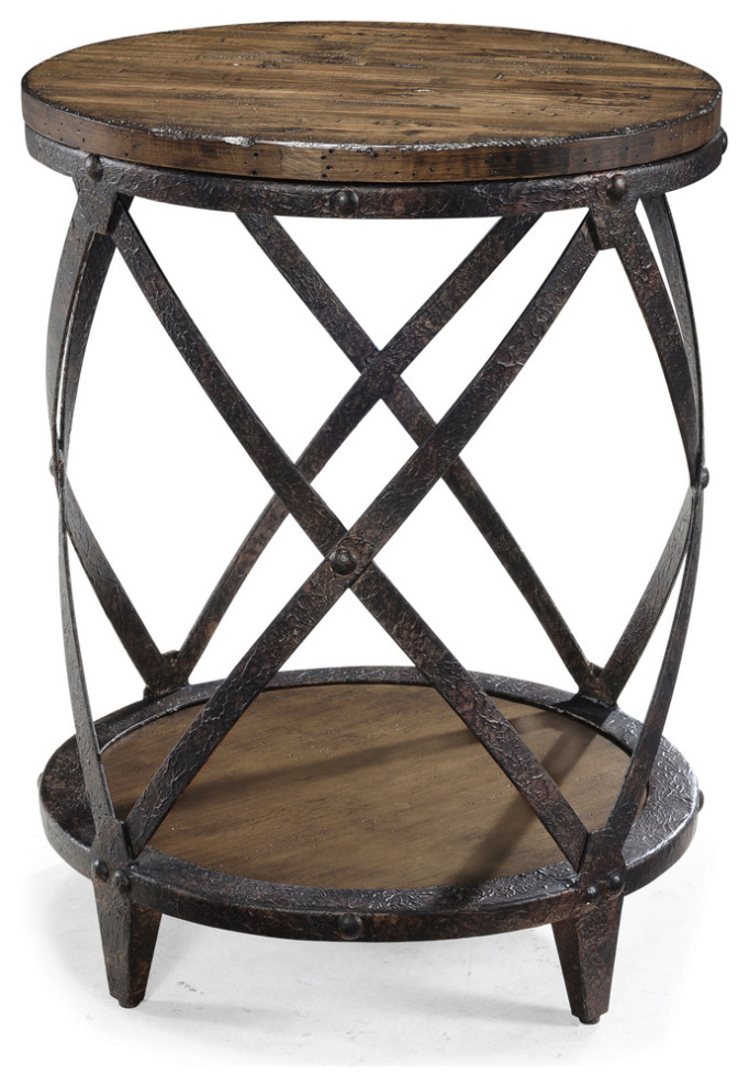 Emma Mason Signature Woodmage Round Accent Table in Distressed Natural Pine   Industrial   Side Tables And End Tables   by Emma Mason  Houzz